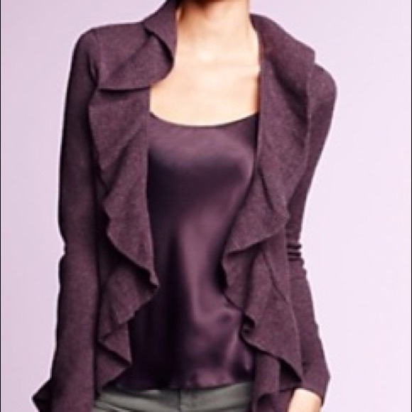 Talbots 100% Cashmere Ribbed Ruffle Cardigan - Picture 1 of 5